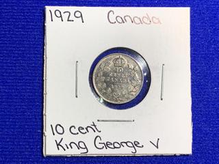1929 Canada Ten Cent Silver Coin.