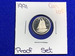 1991 Canada Ten Cent Silver Proof Coin.