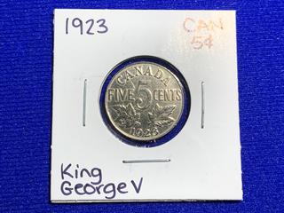 1923 Canada Five Cent Coin.