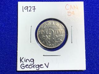 1927 Canada Five Cent Coin.