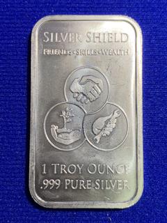 Silver Shield One Troy Ounce .999 Fine Silver Bar.