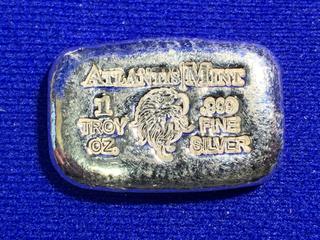 Atlantis Mint One Troy Ounce .999 Fine Silver Bar.