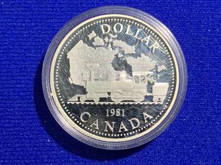 1981 Canada Silver Dollar Proof "Trans-Canada Railway 100th Anniversary".