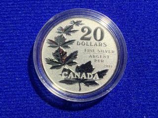 2011 Canada 20 Dollar .9999 Fine Silver Coin "Maple Leaves".