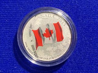 2015 Canada 25 Dollar .9999 Fine Silver Colour Printed Coin "Canada Flag".