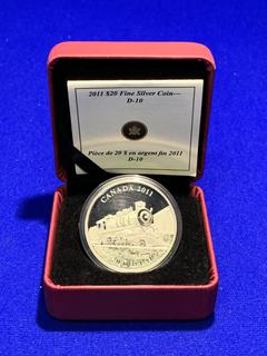 2011 Canada 20 Dollar .9999 Fine Silver Coin "D-10", c/w Display Case.
