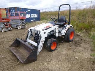 Bobcat CT122 Compact Utility Tractor c/w Daedong 22 HP Diesel, Showing 604 Hours, 3 Pt Hitch, 540 PTO, 1 Hyd Outlet, 55 In. Clean Up Bucket, 23x8.50-12 NHS Front Tires, 33x12.50-16.5 Rear Tires, SN ABF512286