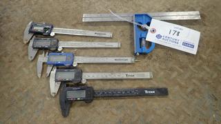 Qty Of Digital Calipers C/w 12in Square