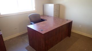 66in X 60in X 30in L-Shaped Office Desk C/w 2-Drawer Cabinet, 4-Drawer Filing Cabinet And Task Chair