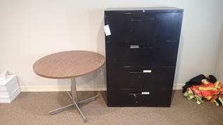 36in X 36in Round Table C/w 18in X 36in X 54in 4-Drawer Filing Cabinet