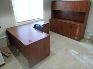 66in X 60in X 30in L-Shaped Office Desk C/w 22in X 71in X 66in 2-Drawer 2-Tier Cabinet w/ Hutch And Task Chair