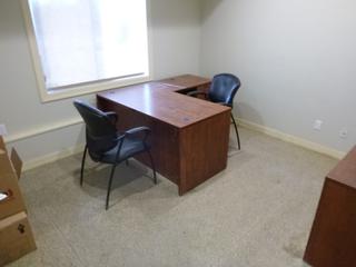 66in X 60in X 30in L-Shaped Office Desk C/w 22in X 71in X 66in Storage Unit w/ Hutch And (2) Office Chairs