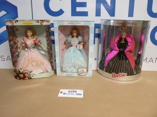 Collector Edition A Garden of Flowers Rose Barbie, Birthday Wishes Barbie, 1998 Happy Holiday Barbie (Upstairs)