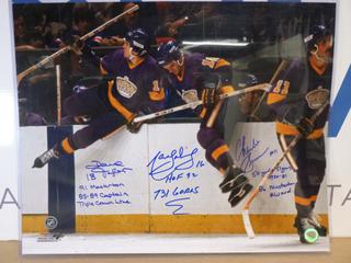 NHL Photofile Los Angeles King Autographed Photo, Dave Taylor (18), Marcel Dionne (14), Charlie Simmer (11), 16 x 20, AJ's COA Stickered (Upstairs)