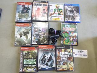 (8) Assorted PS2 Games, (1) PS3 Game, (1) PS4 Game w/ Playstation Eye (G1)