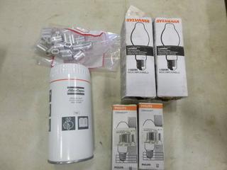 (1) Atlas Copco Filter, 1613 6105 00 Ed. 2, Qty of Sleeves, Oval, Aluminum, 1/4 In., (2) Lumalux High Pressure Sodium Light Bulbs ET23.5, (2) Philips Universal Bulbs S54SG-100/C (G2)