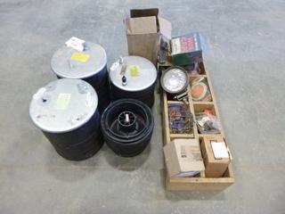 Assortment of Automotive Accessories Including Air Bags, Filter, Hub Caps, Reflectors (R-4-3)