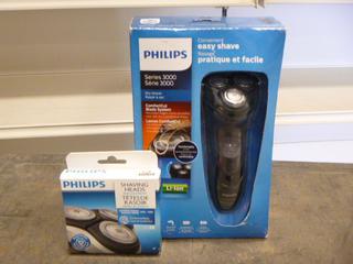 (1) Unused Philips Series 3000 Dry Shaver w/ Replacement Shaving Heads (G2)