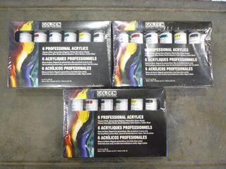 (3) Unused Boxes of Golden Paint Sets, 2 Oz. Per Bottle, 6 Bottle Per Box