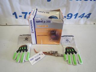 Unused Sperian Optrel P350 Professional Welding Helmet, Smith Torch Tips and Gloves (D2)