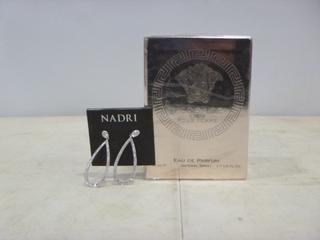 Nadri Silver Teardrop Earrings w/ Versace Eros Pour Femme 50 ml Perfume (G2)