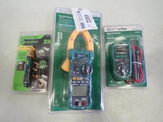 Unused Commercial Electric Digital Multimeter, True RMS Digital Clamp Meter, Greenlee Voltage Detector (D2)