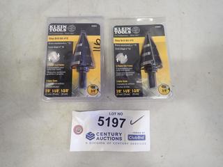 (2) Unused Klein Tools, Step Drill Bit # 15, Part KTSB15, 3 Hole Sizes: 7/8 In., 1 1/8 In., 1 3/8 In. (E-2)