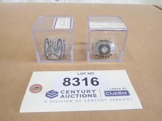 (1) 1984 Edmonton Oilers Wayne Gretzky Replica Stanley Cup Ring w/ Case, (1) 2013 Saskatchewan Rough Riders Kory Sheets Replica Grey Cup Ring w/ Case (Upstairs)