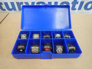(10) Sport Replica Championship Rings Including Wayne Gretzky Oilers Stanley Cup, Saskatchewan Rough Riders, Bobby Orr Stanley Cup and More (Upstairs)