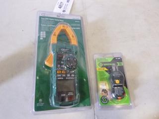 Unused Commercial Electric True RMS Digital Clamp Meter and Greenlee GFCI Circuit Tester (D2)