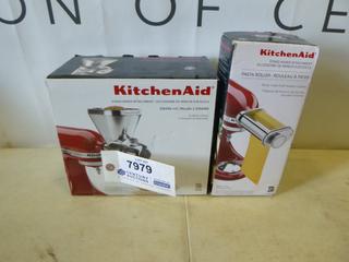 (1) Unused Kitchenaid Stand Mixer Pasta Roller Attachment, (1) Unused Kitchenaid Stand Mixer Grain Mill Attachment (G2)