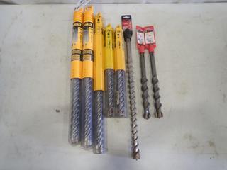 (5) Unused Dewalt SDS Max Carbide Hammer Drill Bits, (1) Milwaukee, (2) Bosch, Sizes From 1 1/8 In. x 8 In. to 1 3/8 In. x 18 In. (T4-1)