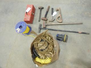 Qty of Misc. Items Includes, Ropes, Sledge Hammer, 8 Lb. Hammer, Hand Plainer, Flashlight and More (L-3-3)
