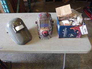 (2) Welding Helmets, Qty of Assorted 100 % Polycarbonate Cover Plates, 2 In. x 4 1/4 In., (2) Hand Tools (Z)