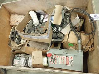 Qty of Electrical Supplies: Breakers, Junction Box, Assorted Plugs, 480 V Panel Box, Etc.