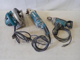 (3) Makita Power Tools: (1) 7 1/4 In. Circular Saw, Model 5007F, 15 A, SN 1398103Y, Angle Grinder, Model GA7031 120 V, 15 A, SN 6855A, And 1/2 In. Drill, Model 6013BR, 120 V 6.3 A, SN 87583, *Note: Working Condition* (B2)