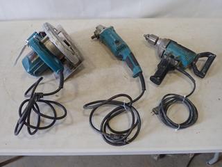 (3) Makita Power Tools: (1) 7 1/4 In. Circular Saw, Model 5007FA, 15 A, SN 0051672Y, Angle Grinder, Model GA6020 120 V, 10.5 A, SN 48253A, And 1/2 In. Drill, Model 6013BR, 120 V, 6.3 A, *Note: Working Condition*