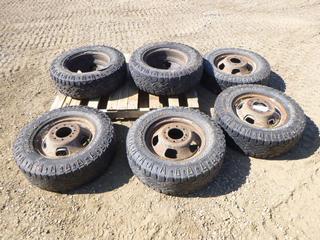 (6) Goodyear Wrangler Tires and Rims, LT245/75R17 *Note: 1 Tire Slashed*