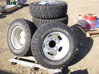 (6) Goodyear Wrangler Duratrac LT245/75R17 Tires and Rims, Includes Lug Nuts and (3) Caps To Fit Ford Dually