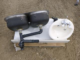 (1) 22 In. x 43 In. Epoxy Counter Top w/ Bathroom Sink and Stainless Steel Kitchen Sink w/ Drain Piping (Row 3-6)