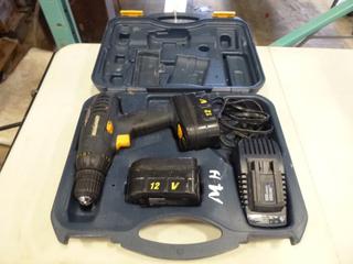 (1) Mastercraft 3/8 In. 12V Cordless Drill c/w Battery, Charger and Case w/ Extra Battery (E-2)