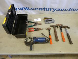 Qty of Tools, Hammers, Cutters, Staplers,4 1/2 In. Angle Grinder, (1) Small Tool Box 16 In. (F2)