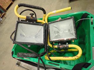 (2) Shop Lights, C/w (2) Halogen Bulbs, 500W, 130V *Note: (1) Light Doesn't Work* (O-2-3)