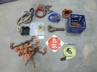 Qty of Misc. Items, Includes Tow Rope, Booster Cable, Slow/Stop Sign, Boomers, 3 In. Sling and More * Note: Crate Not Included* (N-3-3)