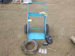 Welding Supplies: Cart with Oxy/Acetylene Line, Helmet, Torch, Gloves and Filter Plates (Row 1-1)