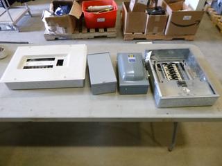(2) Electrical Breaker Panels, (1) Enclosed Switch Interrupter, (1) Outdoor Load Centre