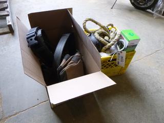 Tool Belts w/ Crate Containing Knee Pads, Rope and More