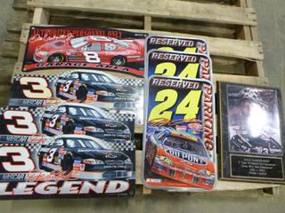 Dale Earnhardt Plaque, (3) Dale Earnhardt Signs, (1)  Dale Earnhardt JR Sign, (3) Jeff Gordon Signs (B-1)