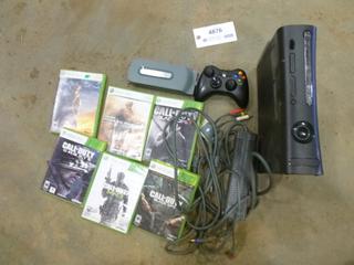 Microsoft XBOX 360  Console, C/w(1) Controller, Extra 60 Gig HD, Power Cable w/ HDTV Splitter, (7) Games including Halo 3, COD Collection (A1)