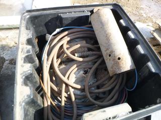 Tub with Qty of Pole Heads, Garden Hose, Tire Chains, Wire (Row 4)
